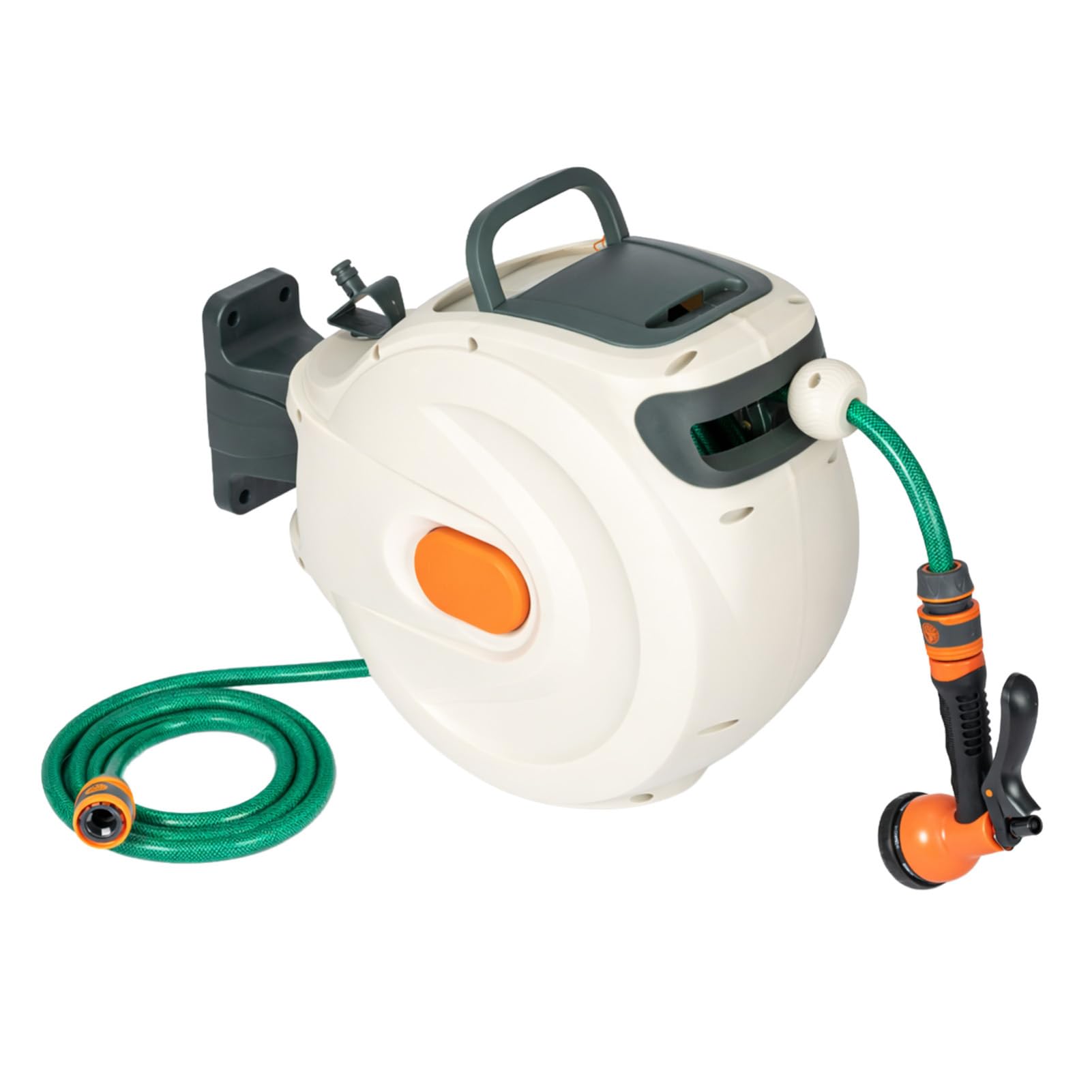 LN COZY CORNER Retractable Garden Hose Reel Wall Mounted Heavy Duty Auto Rewind Hose Pipe with 8-Pattern Spray Nozzle, Self-Locking at Any Length, 180° Swivel Bracket & Slow Return System (30m)