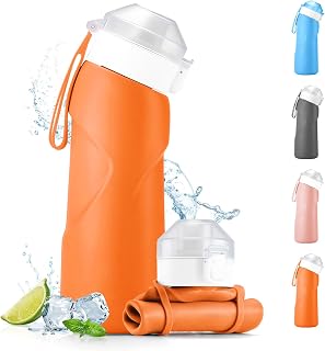 Faltbare Wasserflasche, 700ml Faltbare Trinkflasche Silikon, BPA-Frei, Auslaufsicher und Tragbar, Trinkflasche Outdoor, Geeignet fur Reisen, Camping, Sport, Pendeln (Orange)