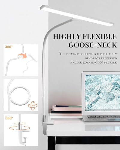 Miniatura 3 de Lámparas LED de escritorio para oficina en casa, lámparas de escritorio de cuello de cisne con abrazadera, 30 modos de iluminación ajustables, luz