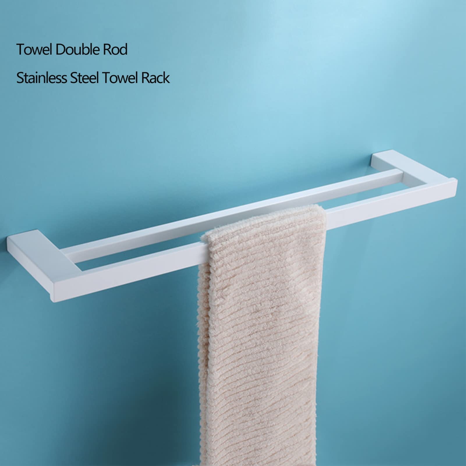 Toallero de Acero Inoxidable,50 cm/60 cm,toallero Cuadrado,Accesorio de baño o Cocina,Montaje con Tornillos,Acabado Pulido,Blanco (tamaño:60 cm)
