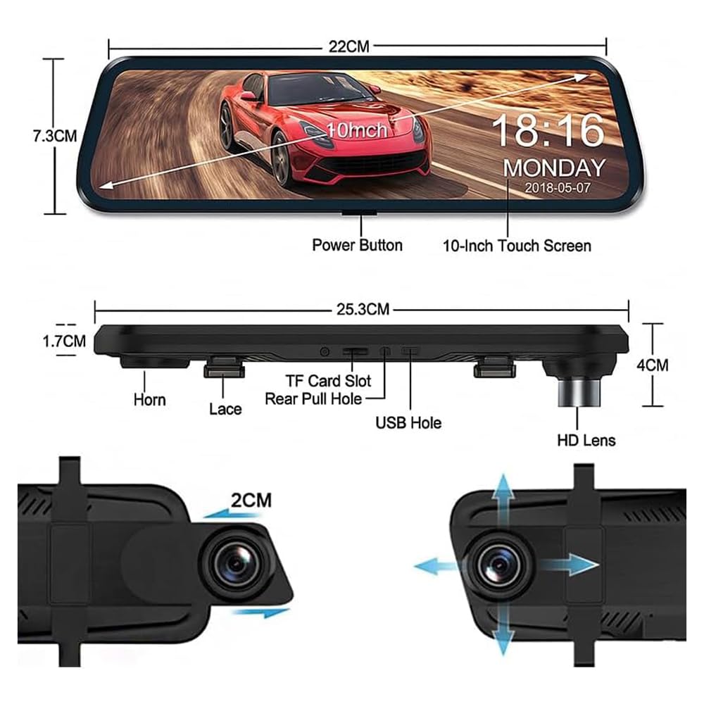 10" Espejo Retrovisor Dash CAM Pantalla Tácti Retrovisor para Audi Q4 e-Tron 2022-2025
