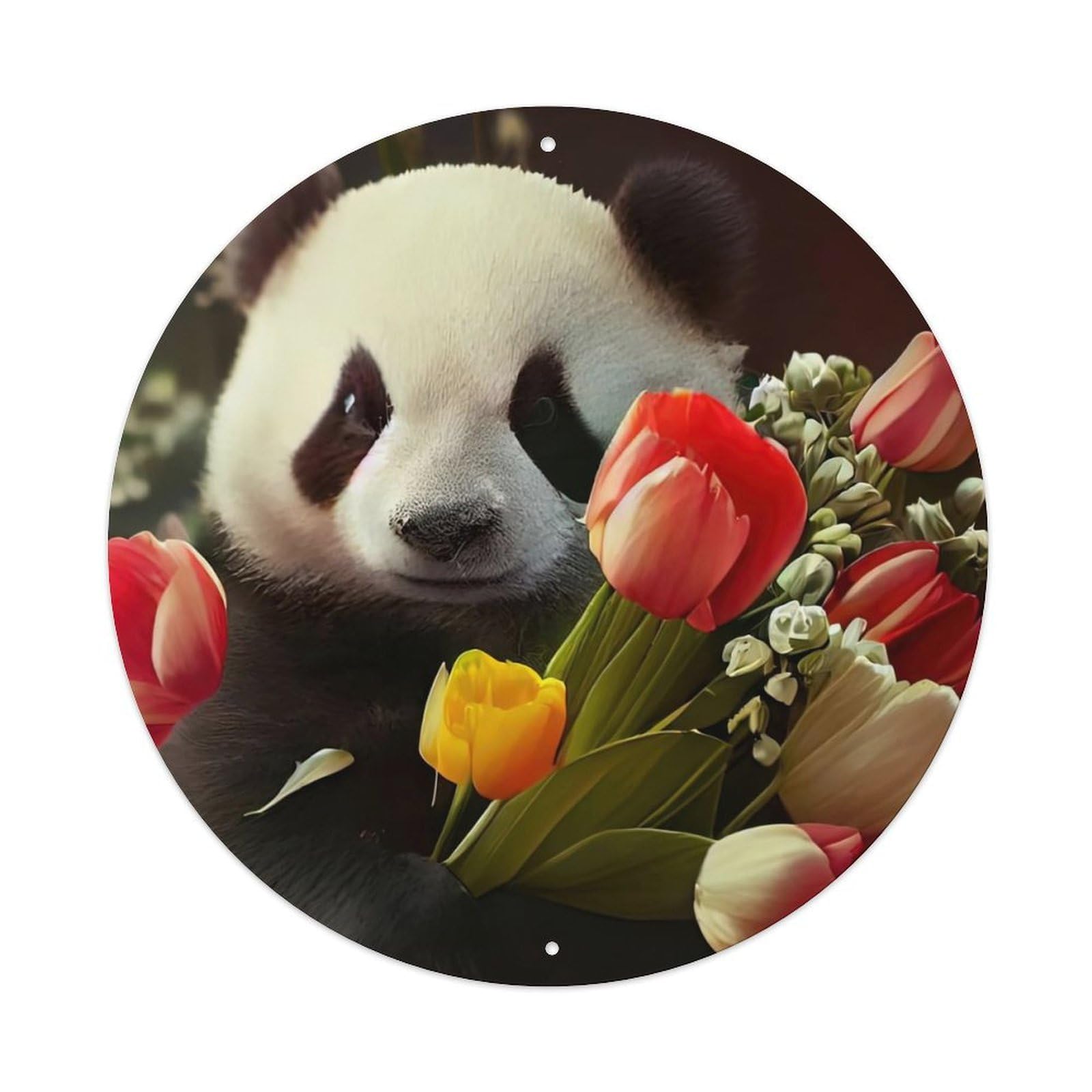 Animal Panda Holding Flower Metal Tin Sign