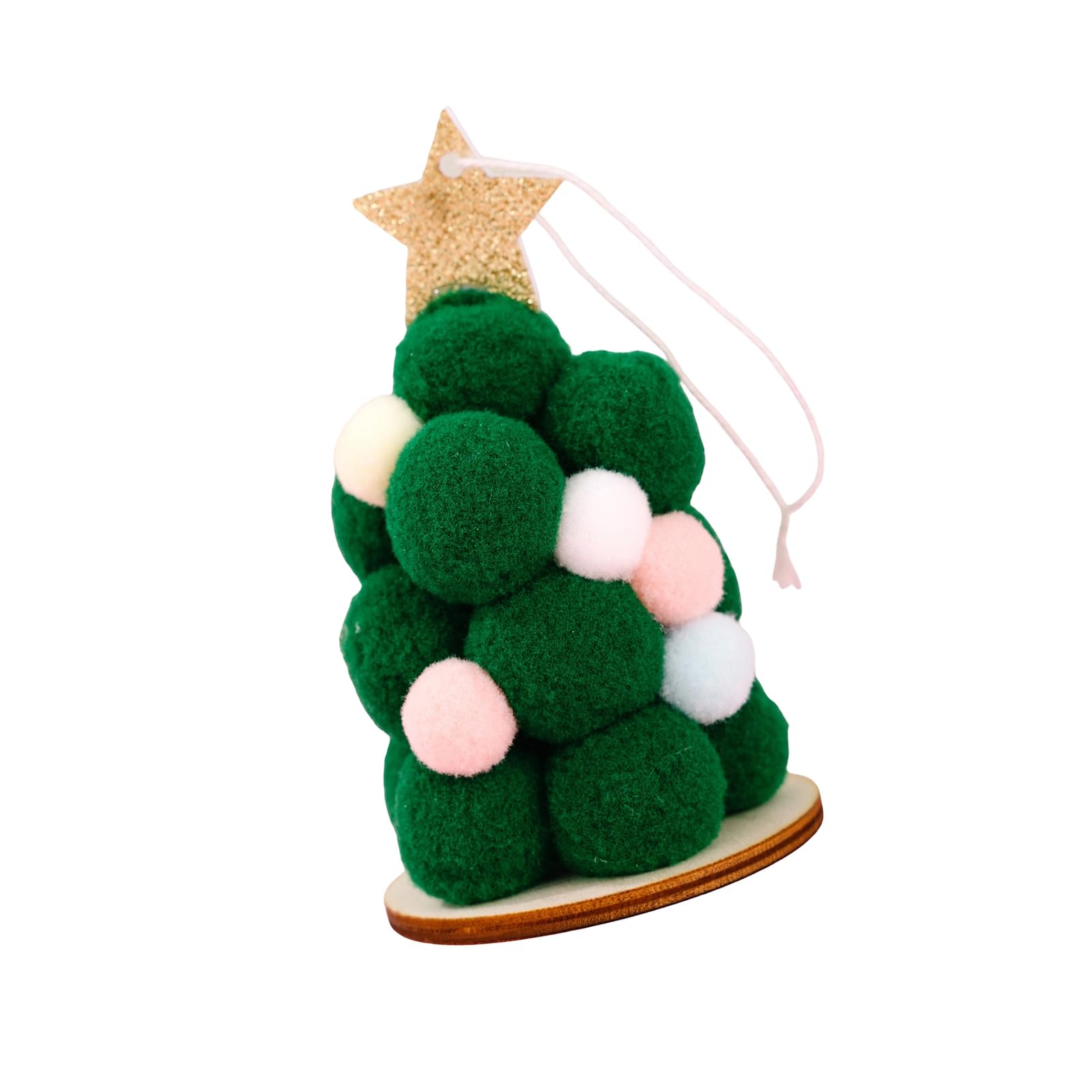 Mekalero A Christmas Tree Ornament With Soft Plush Balls Nd Cord, Festive Decor For Tree, Mantel, Door, Holiday Party Display Plush Ball Ornament Holiday Cord Ccent Wooden Base Star Top Festive Home Party Door