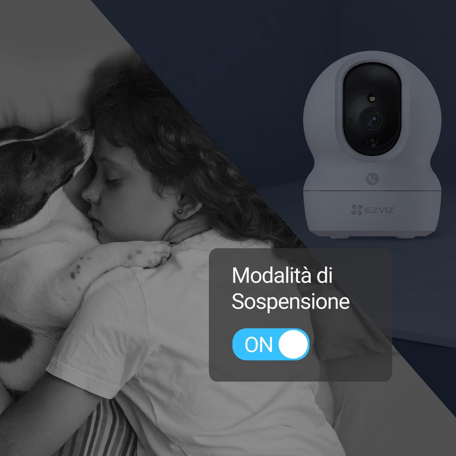 EZVIZ Telecamera Wi-Fi Interno 2K, Videocamera Sorveglianza 3MP per animali e bambini, Motorizzata a 360°, Audio a due vie, Funziona Alexa, Avvisi movimento, Visione notturna, Modello CP1