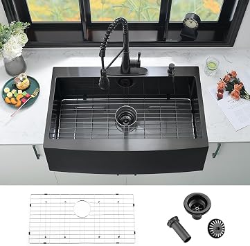33x22 Drop In Farmhouse Kitchen Sink Black Apron Front Kitchen Sink