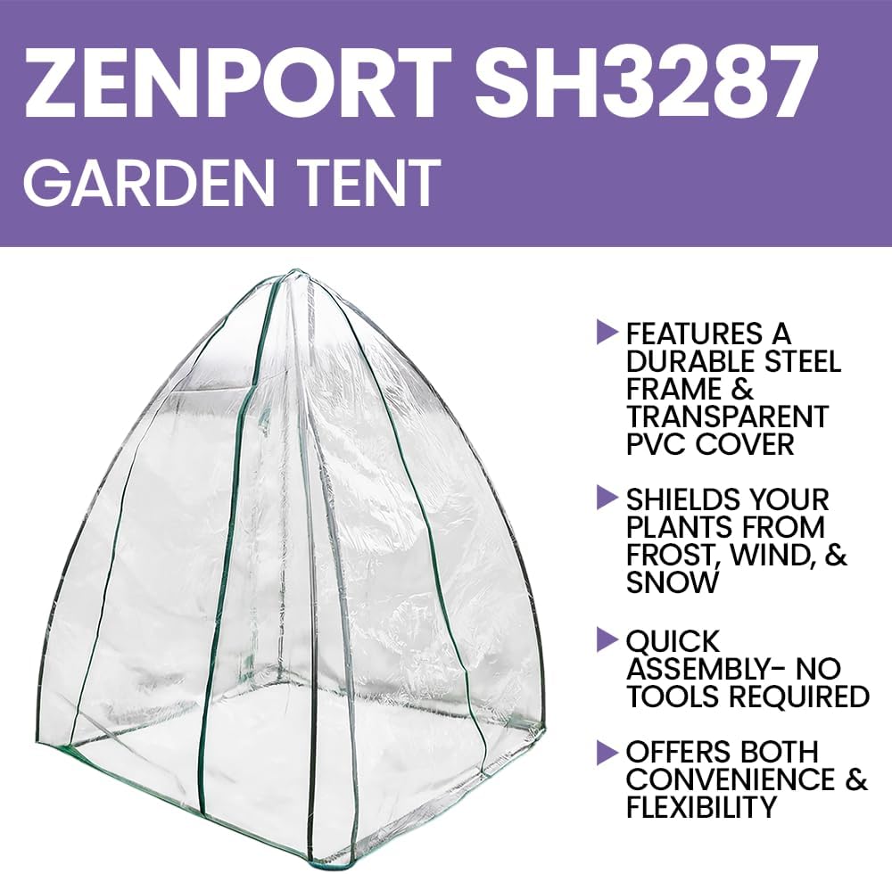 Winter Greenhouse Grow Tent SH3287 Portable Garden DIY Mini Green House Kit Steel Frame, Transparent Cover, 55.1 x 55.1 x 70.9-inches