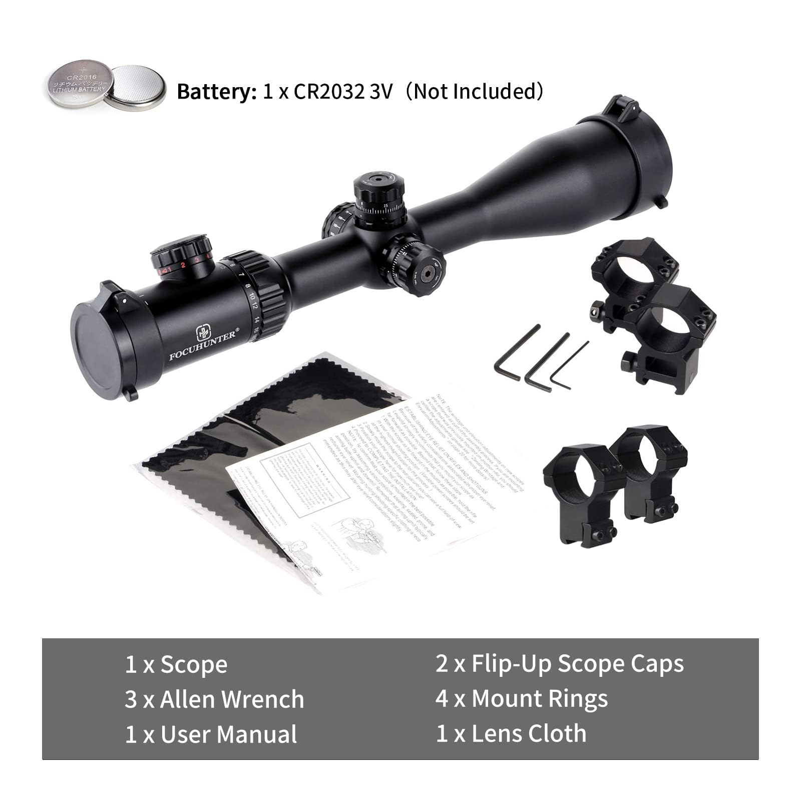 Ottica Cannocchiale Caccia 4-24x50mm Cannocchiale Carabina Illuminato Reticolo Rosso/Verde Telemetro Rapido Airsoft Mirino con Weaver/Picatinny Rail Mounts