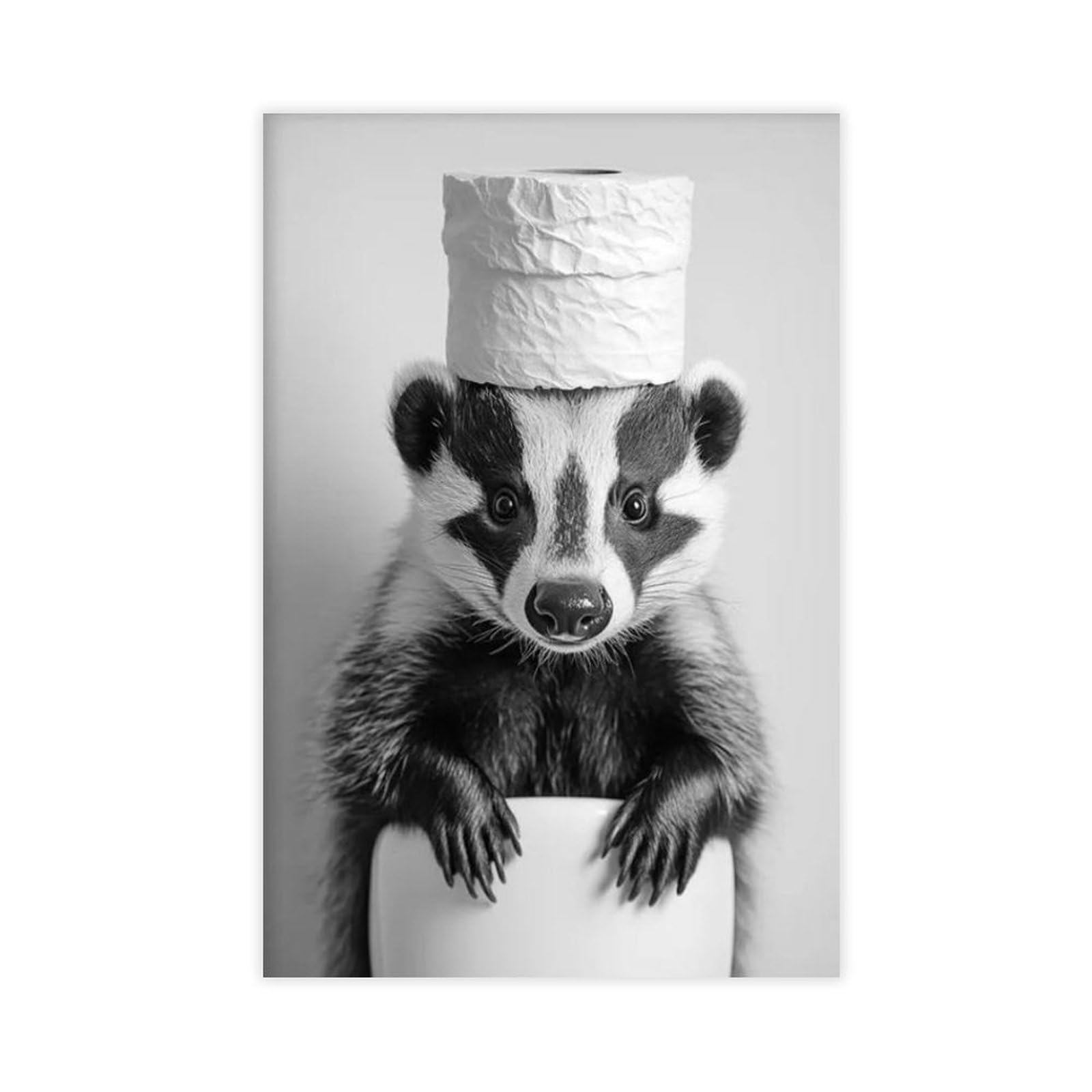 BNCEDJK Badger with A Toilet Paper Roll on Head Canvas Poster Bedroom Decor Landscape Decor Gift 12x18inch(30x45cm)