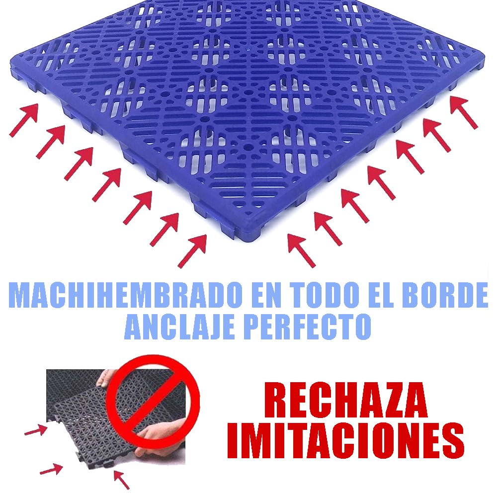 36 Losetas Antihumedad Azul ≈3m² Piscinas Terrazas Camping Baño | Higiénicas. Evitan la humedad y charcos en duchas, patios, jardines y caravanas. Montaje DIY. Hechas en España. 30x30x1,5cm.