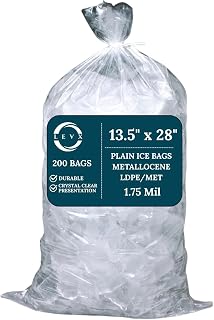 LEVX 13" X 28" Ice Bags Clear (Pack of 200) Plastic 20 lb Capacity 1.75 Mil Ice Storage Bags Metallocene for Commercial & Home Use Durable Cold Temperature Packaging
