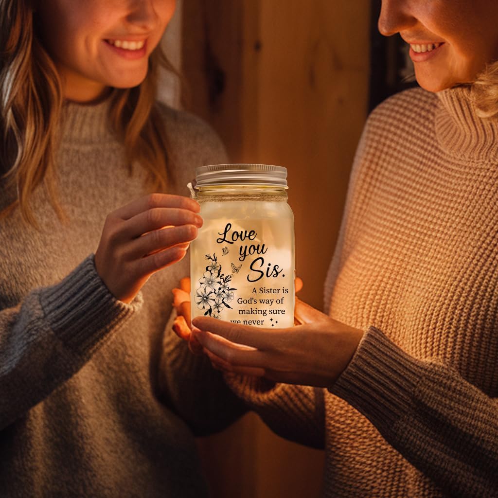 A Sister Is God's Way We Never Walk Alone Lighting – Birthday Gift for Sister – Mason Jar With Lights Gift Ideas With Sentimental Quote – Big or Little Sisters Present – Thoughtful Gifts for Sisters - Image 3