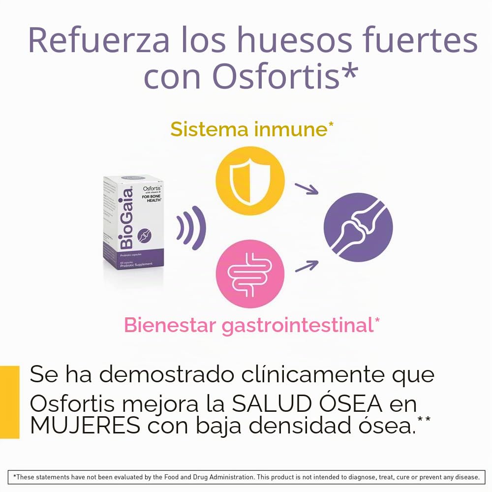 BioGaia Osfortis, Probiótico para mujeres para huesos fuertes, equilibrio inmunológico y bienestar gastrointestinal, contiene L. reuteri 6475, 60 cápsulas, 1 paquete