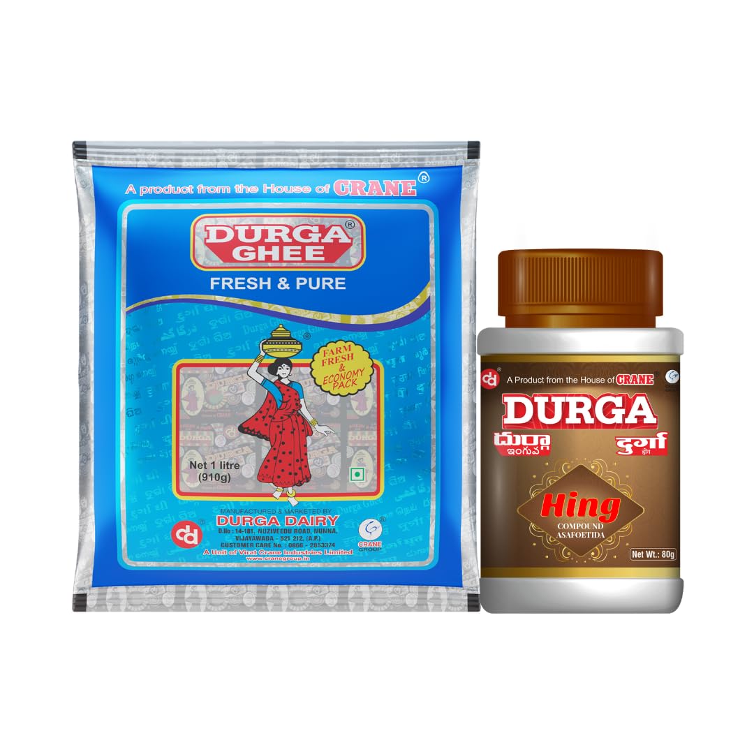Durga Ghee & Hing Combo - 1L Buffalo Ghee pouch + 80g Hing Bottle
