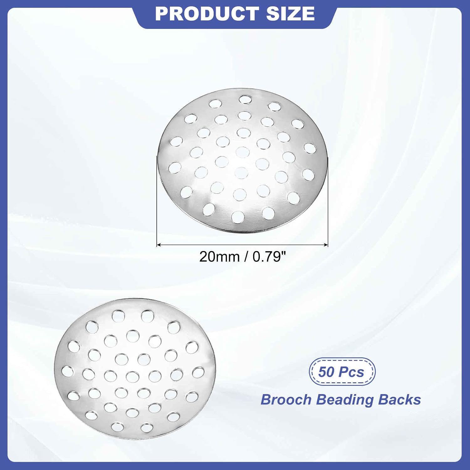 MECCANIXITY 50 Pcs Brooch Base Pad, 20mm Brooches Bouquet Beading Back Holes Round Blank Tray Setting Beads for DIY Crafts Handmade Brooches Jewelry Making Supplies, Rhodium