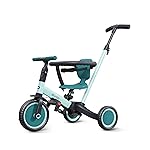 newyoo TR008 Toddler Push Tricycle, Toddler Bike for 1-3 Years Olds, Birthday Gift for Boys and Girls, 5 in 1 Balance Bike with Handle, Kids Trike with Safe Bar, Green