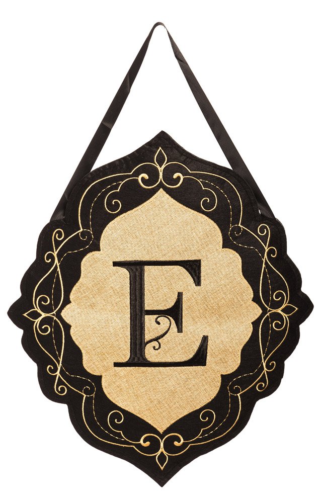 Evergreen Enterprises Classic Monogram Letter E Burlap Door Hanger, Beige