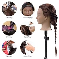 Vista 4 de FABA Cabeza de maniquí de cabello 100% real con pelo marrón oscuro, cabeza de muñeca de 20 a 22 pulgadas, cabeza de práctica de maniquí
