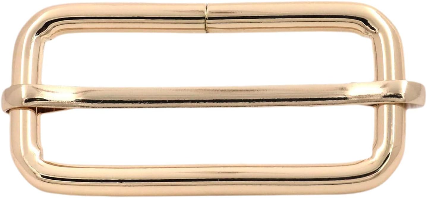 BIKICOCO Metal Slide Adjuster Buckle Tri-Glides with Movable Center Bar, for Straps, 2 x 0.8 Inch, Light Gold, Pack of 10