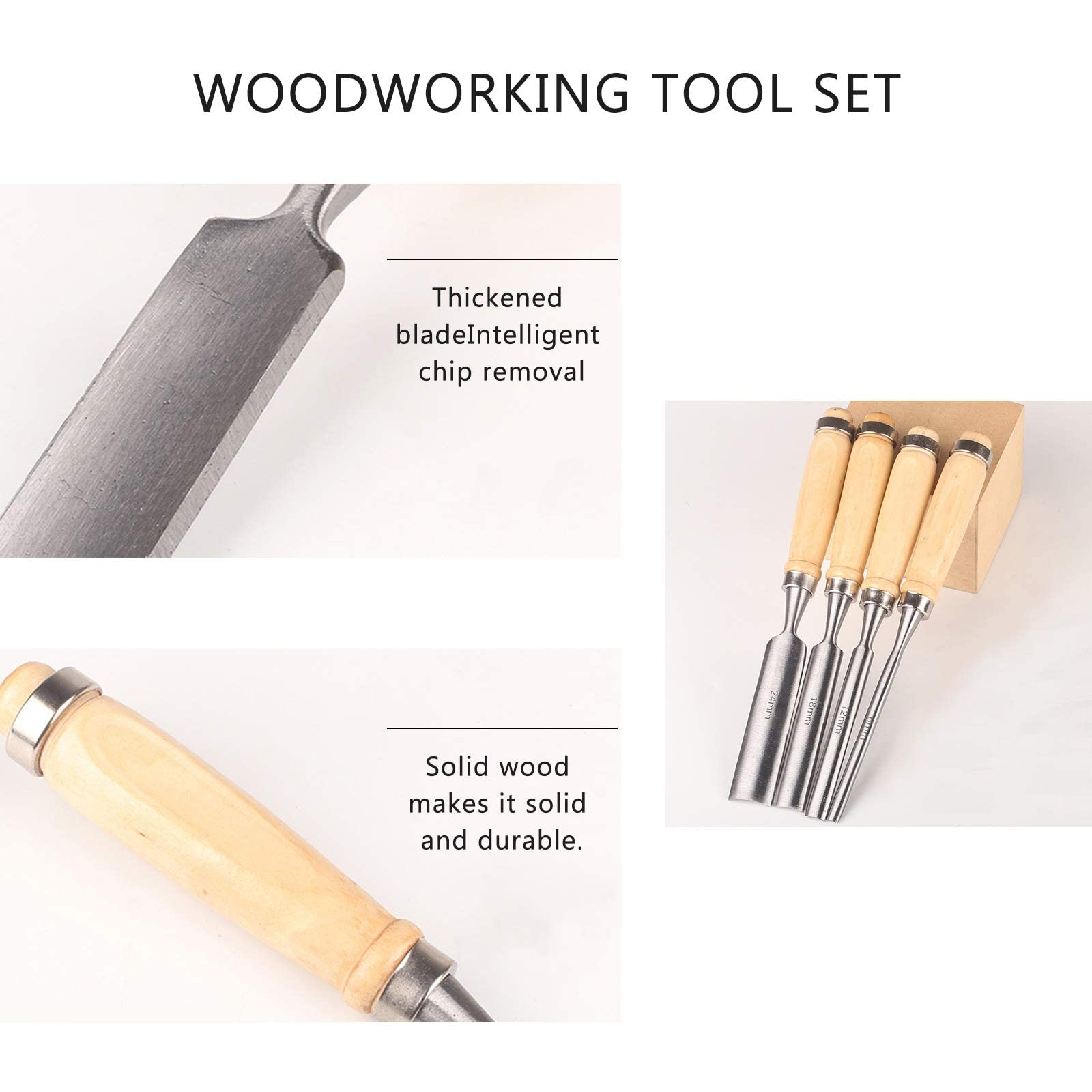 4Pcs Ciseaux à bois Professionnels, jeu de ciseaux tranchants, Couteau Sculpture Bois, Outil de Gravure Sur Bois Sculpture Tool pour débutants et professionnels pour charpentiers, sculpteurs
