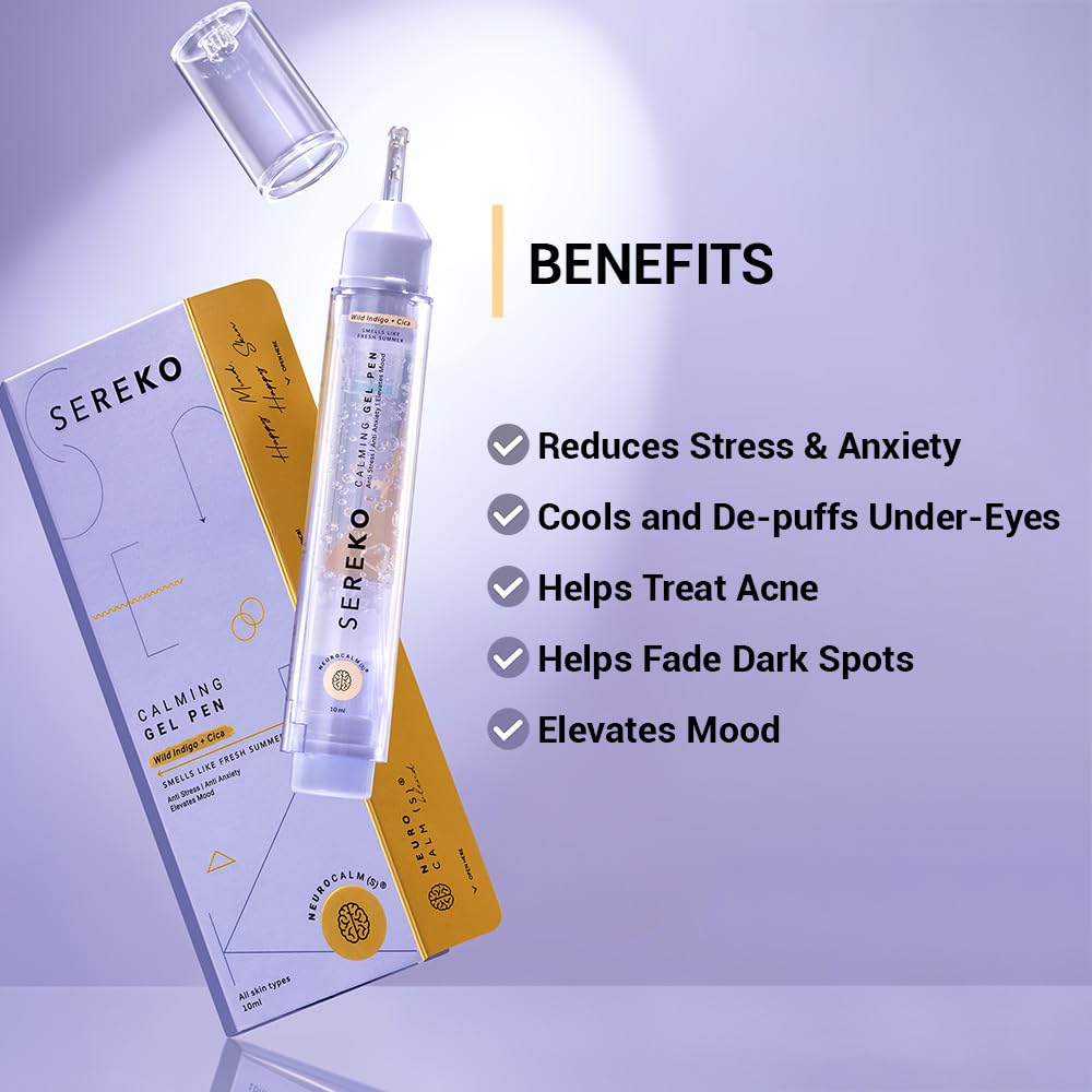 SEREKO Calming Under Eye Cream Gel Pen with Cica & Wild Indigo | Instant Cooling Relief | Stress-Reducing Formula | Reduces Dark Circles, Wrinkles & Fine Lines Suitable for Men & Women – 20ml (Pack of 2) 2