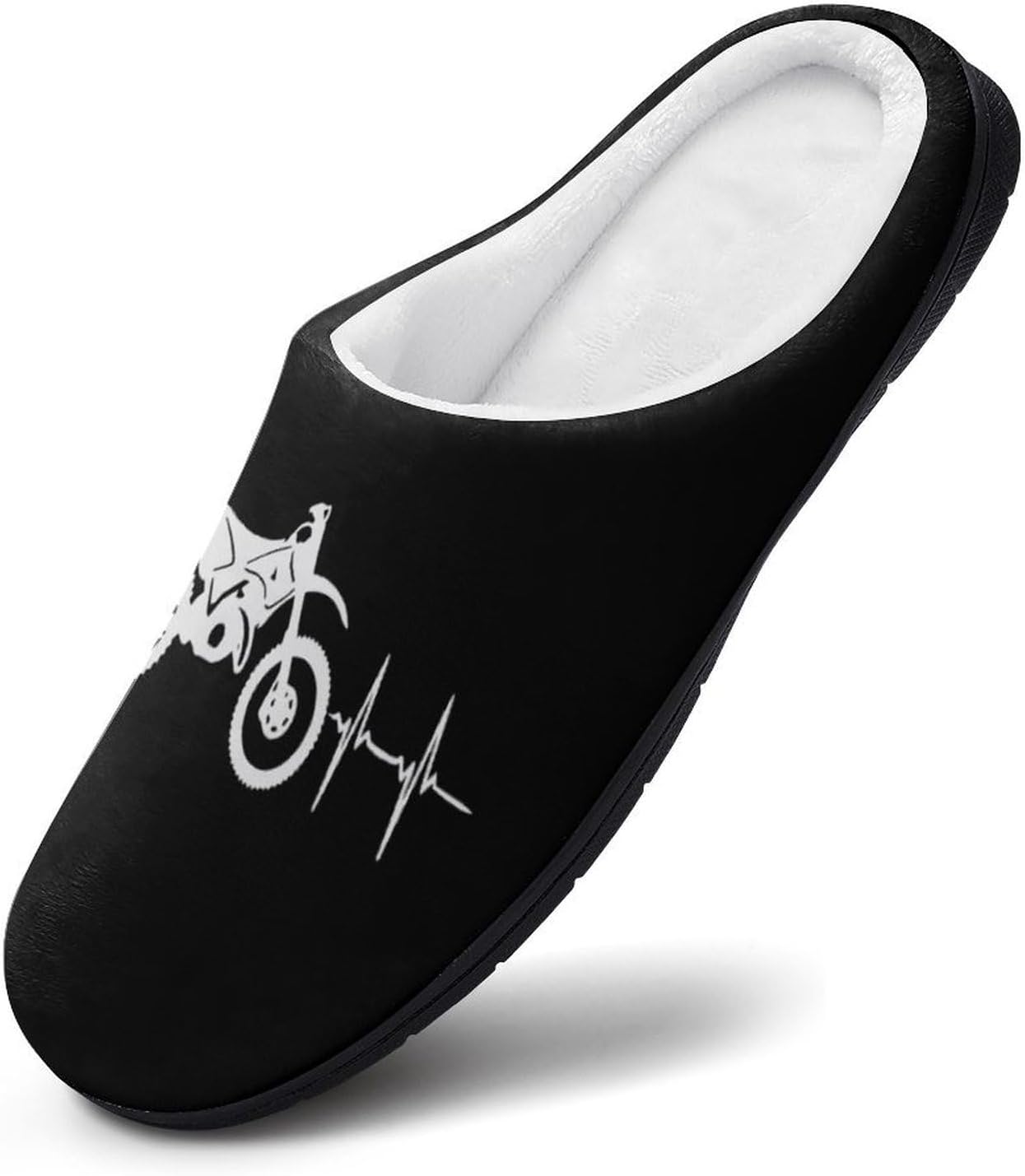 Cool Dirt Bike Heartbeat Women's House Slippers Memory Foam Warm Shoes Spa Rubber Sole Indoor Outdoor
