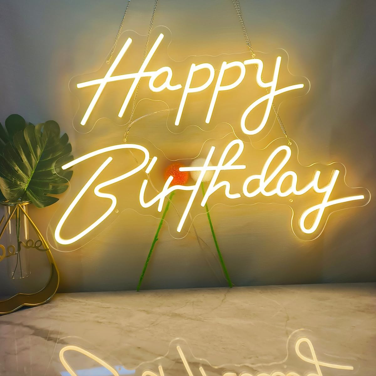 Super Large Happy Birthday Neon Signs for Backdrop, 44.5 Inch Big Happy Birthday Neon Light with Remote Dimmer, Happy Birthday LED Signs for Birthday Party Decor, Warm White Happy Birthday-warm white