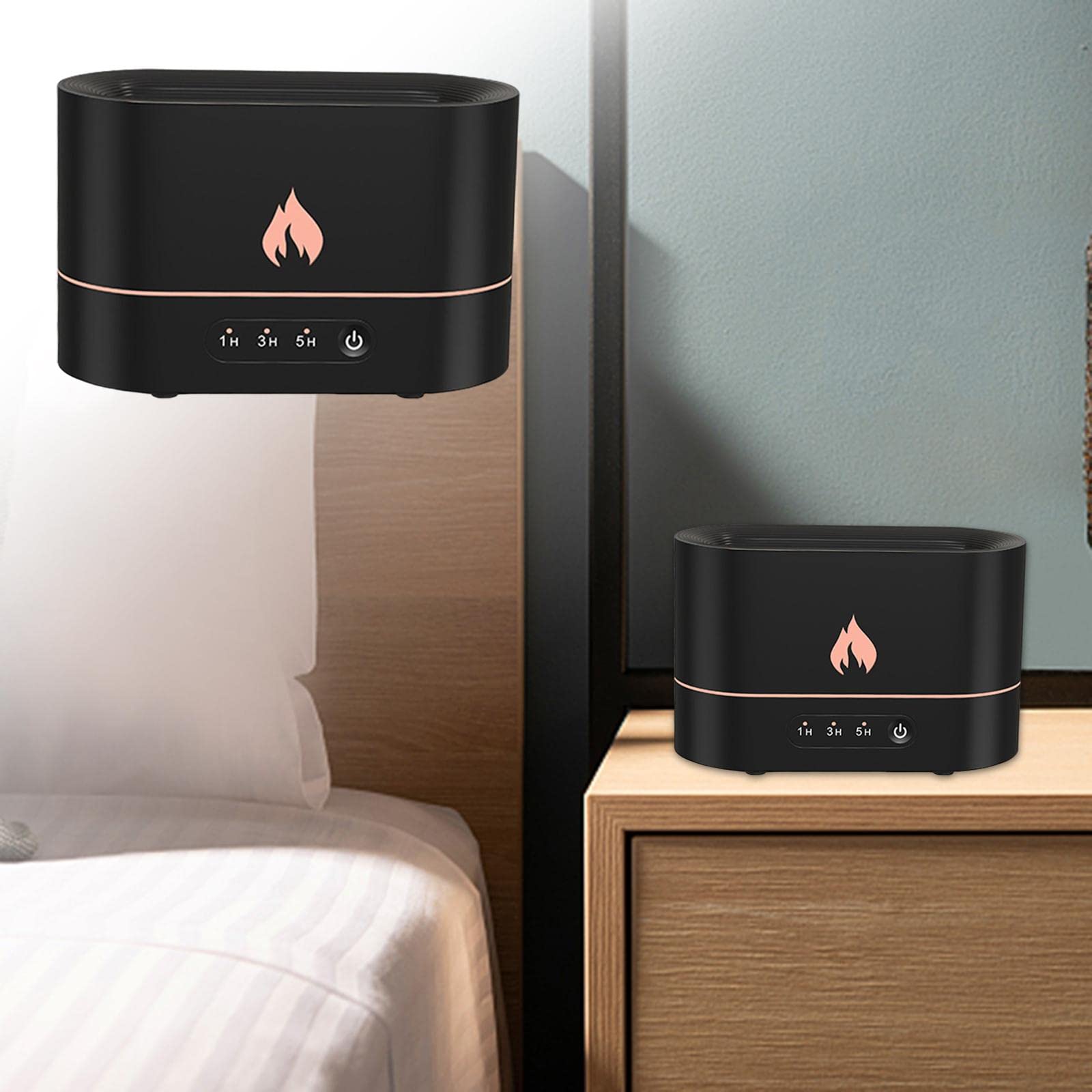 3 juegos de humidificador de aire sin agua apagado automático con llama realista para viajes negro