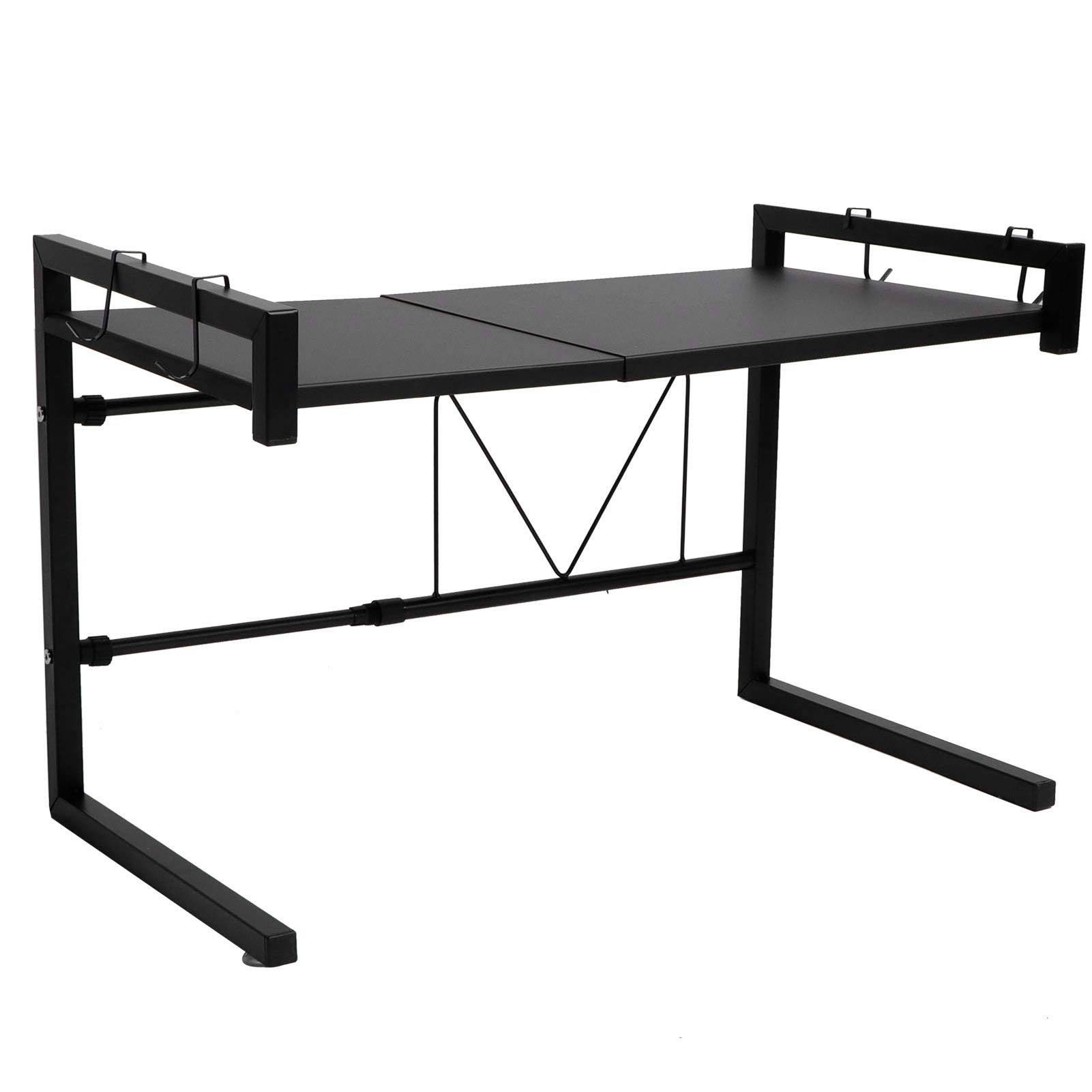 Cocoarm Rejilla Negra para Horno Microondas Soporte para Microondas de Acero Al Carbono Estante Ajustable de 17,3 a 26 X 14 X 16,9 Pulgadas Capacidad de 25 Kg con 4 Ganchos para Encimera de Cocina