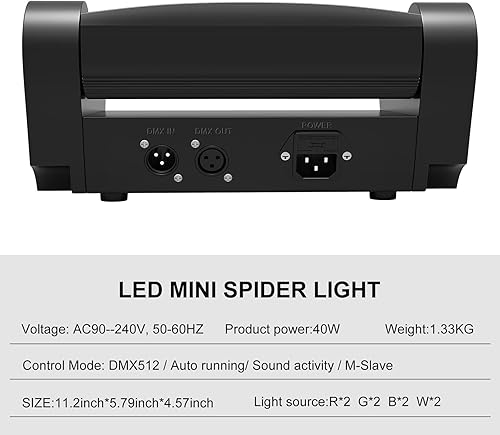 Miniatura 5 de Spider Moving Head DJ Light, 8 LED Beam Stage Lights RGBW, sonido activadoDMX-512 Control para fiesta, iglesia, evento, concierto club evento