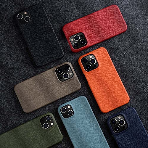 Étui cuir iPhone 13 Pro Max chic coque texture litchi orange haute qualité - 2