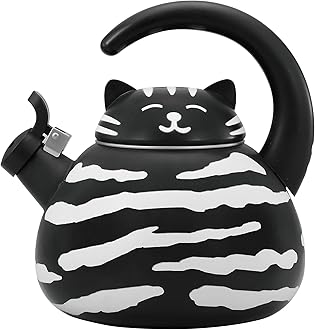 Supreme Housewares Gourmet Art Black Cat Enamel-on-Steel Whistling Kettle