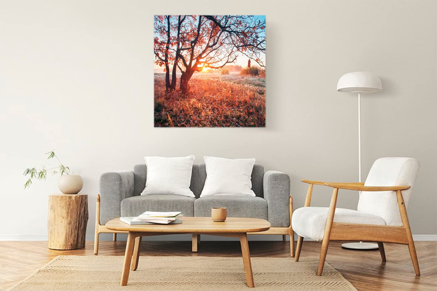 VERRE ART Wood Framed Canvas - Wall Decor for Living Room, Bedroom, Office, Hotels, Drawing Room (22in X22in) - Sunset Grove Scenery