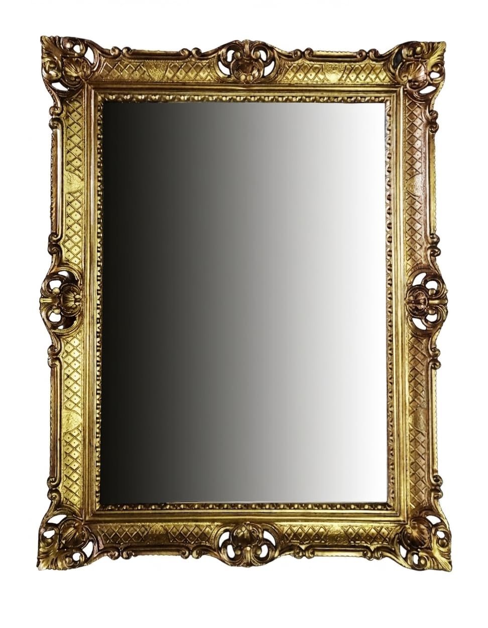 Specchio da parete barocco, dorato, 90 x 70 cm, stile barocco, rococco, shabby chic, con decorazioni ornamentali, grande specchio antico per corridoio, bagno, camera da letto, decorazione da