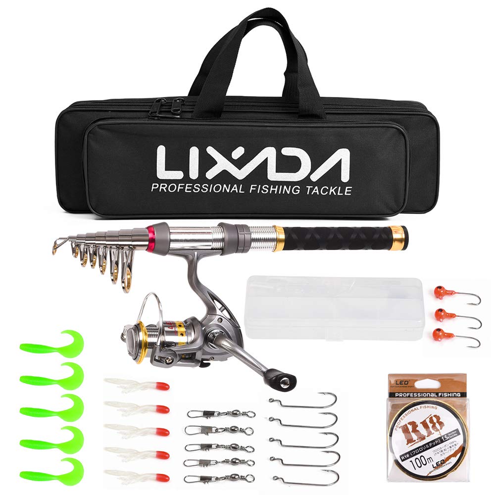 Domary Kit Combinato Canna da Pesca Telescopica in Fibra di Carbonio con