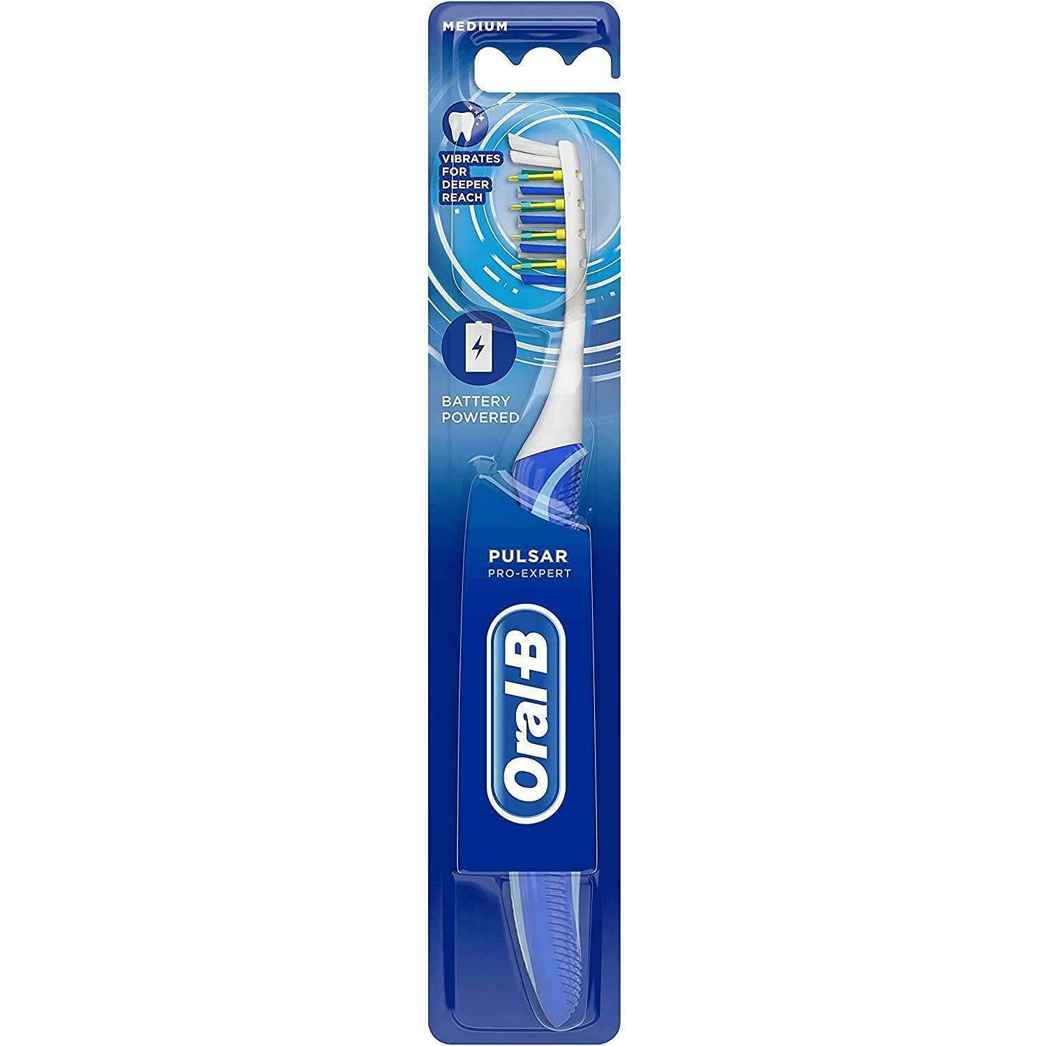 Oral-B Pulsar Pro-Expert Manual Toothbrush, With Battery Powered Vibrating Bristles For Deeper Reach, Slim Handle, Individually Flexing Sides, Orange