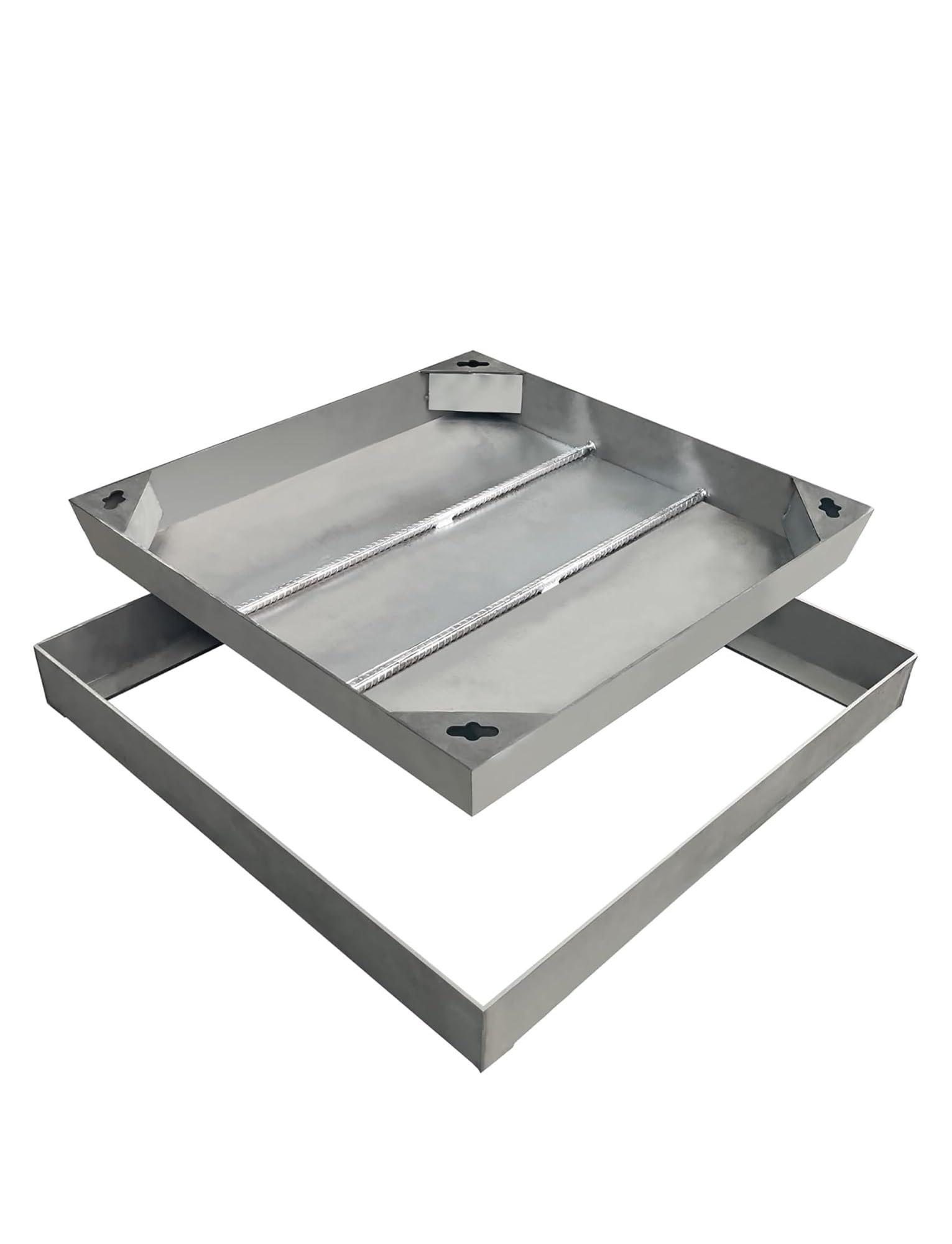 Griglia di scarico quadrata, 500 x 500 mm, in acciaio inox e base zincata, per patio, giardino, scuola, design elegante invisibile per spazi esterni.