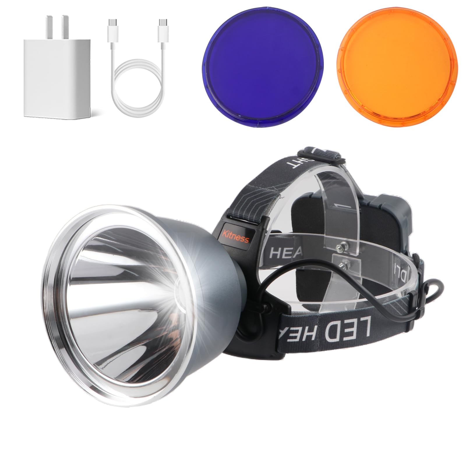 Superhelle wiederaufladbare LED-Stirnlampe, 6 einstellbare Lichtmodi, wasserdichter Scheinwerfer, Konstantstromfunktion, leichtes Design mit gelben und blauen Gläsern, perfekt für Camping, Wandern