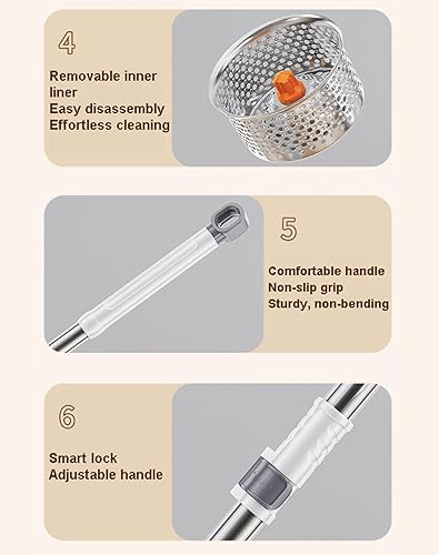 Miniatura 5 de Cubo de trapeador giratorio con 2 repuestos de cabezal de repuesto de microfibra, sistema de limpieza giratorio 360, juego de fregona y escurridor