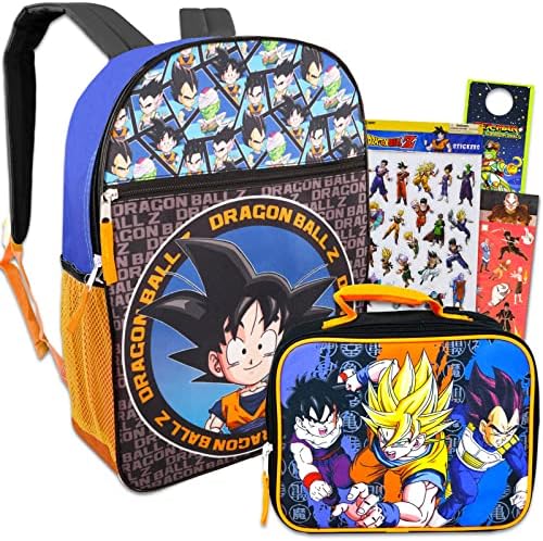 Action Comics Dragon Ball Z Backpack with Lunch Box - Bundle with 16” Dragon Ball Backpack, Dragon Ball Lunch Bag, Stickers, More | Dragon Ball Backpack for Boys