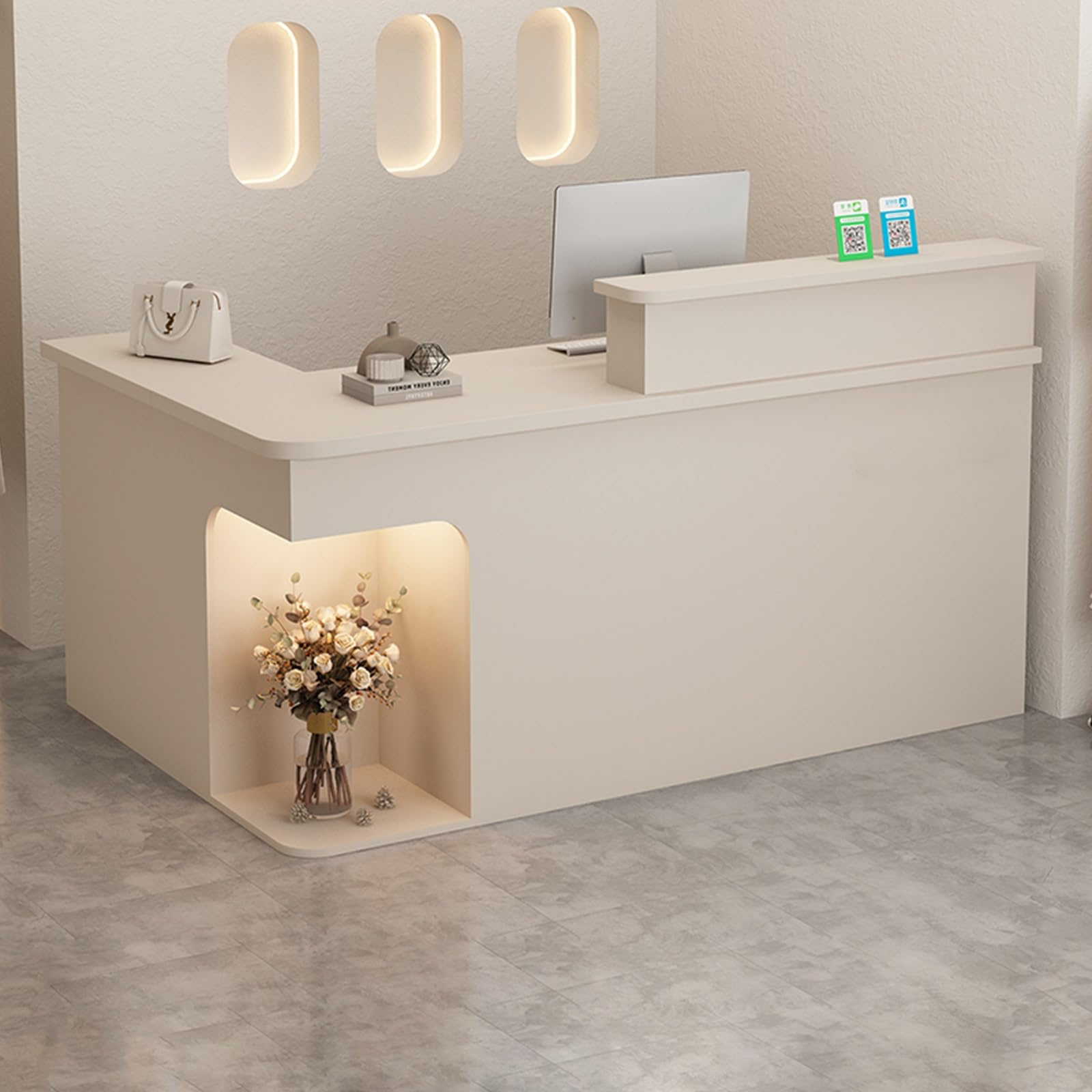 Generisch Kleiner L-förmiger Empfangstresen, moderner Empfangstresen und Kassenbereich für Salon, Geschäft und Büro, Stehempfangstresen (A1, 100 x 75 x 100 cm / 39,3 x 29