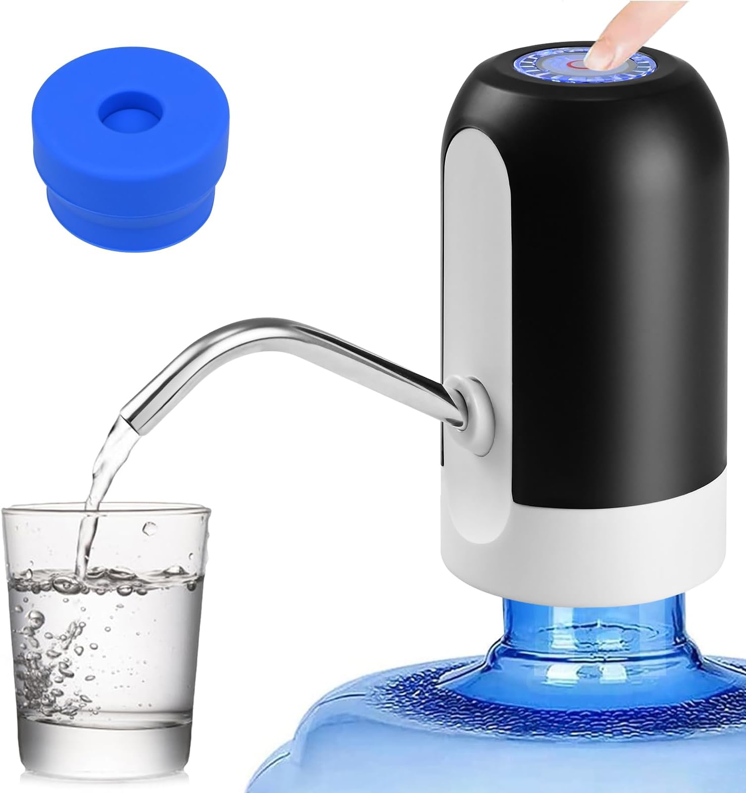 CHIVENIDO 5 Gallon Water Dispenser - Water Bottle Pump with Reusable Cap for Screw Top or Crown Tops, USB Charging Water Jug Dispenser for Universal 2-5 Gallon Bottle