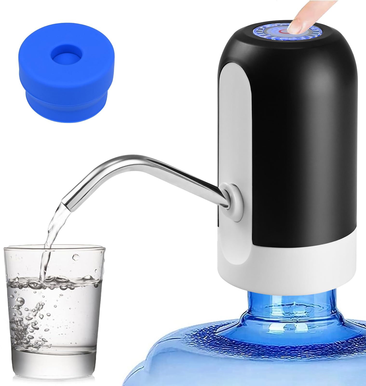 BLACK OLIVE's Heavy Duty Automatic USB Charging Wireless Water Can Dispenser Pump for upto 25 Litre Universal Bottle with silicone pipe (Black/White)