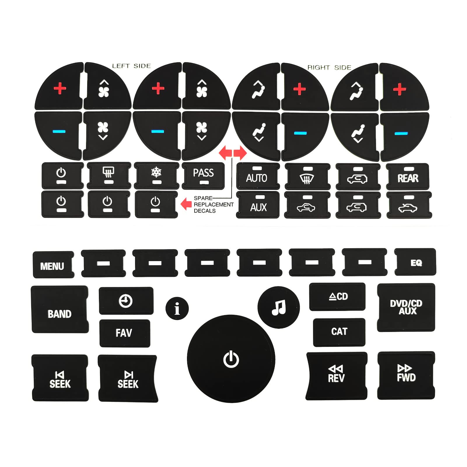 AtticZone AC Radio Dash Button Repair Kit Stickers Decals Compatible with GM 2006-2014 GMC Chevrolet Tahoe Yukon Acadia Sierra, 2Pcs (Radio20 + AC31)