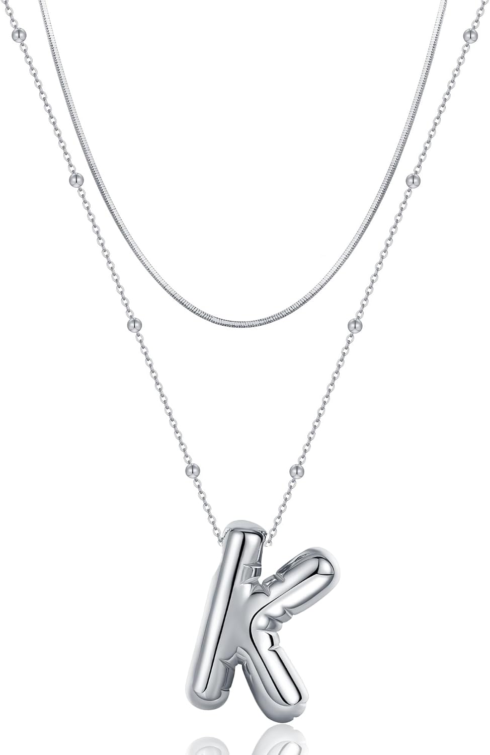 Initial Necklaces for Women Girls, Dainty Balloon Letter Necklace, Name Alphabet Pendant Layered Choker Personalized Jewelry