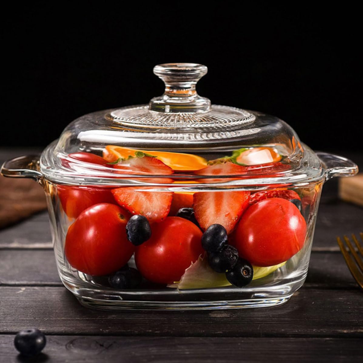 BESTOYARD Geschirr 1l aus Gehärtetem Glas mit Deckel Mikrowellengeeignet Rissfest Geeignet für Snack Riegel und Buffet