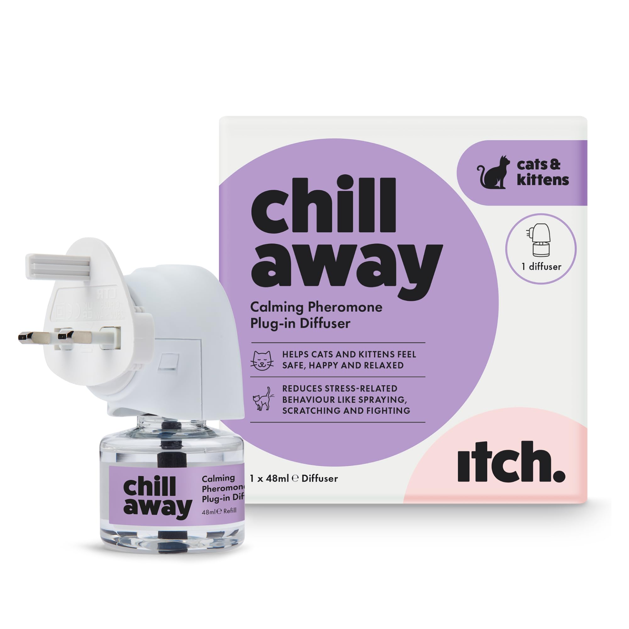 Itch Chill Away Starter Kit for Cats Plug In Diffuser and 30-Day Refill