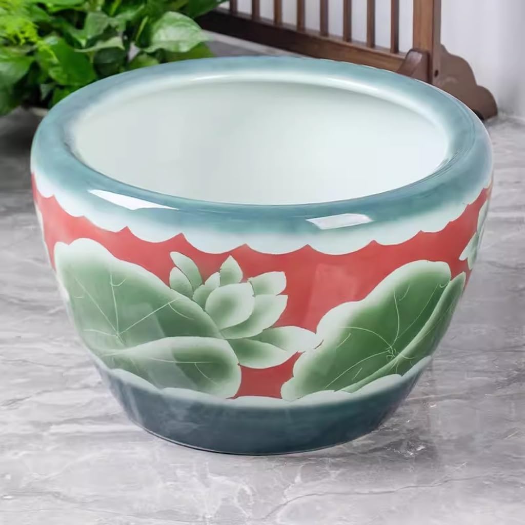Aquarium Ceramic Cylinder Goldfish Basin Water Lily Bowl Balcony Courtyard Large Fish Tank Lotus Lotus Ornamental Basin Fish Tank Decorations, 53cm