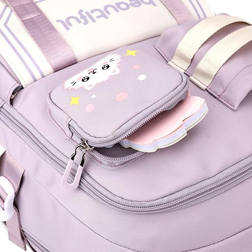 Miniatura 6 de Mochila Kawaii con bonitos accesorios, mochila para laptop, ligera, impermeable, para senderismo, viajes, deportes, a negro