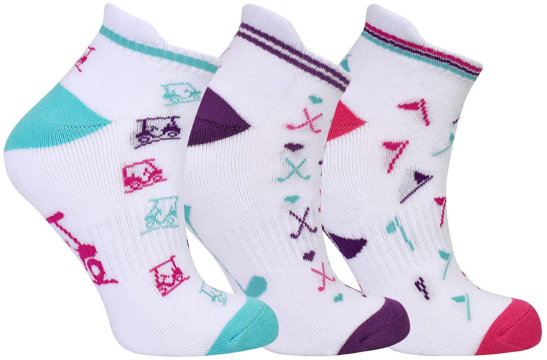 Surprizeshop Ladies Golf Socks (3 Pack) | Cushioned Sole | Extended Tab at rear | One Size UK 4-7 | Compression Fit for Support & Comfort | Womens Golf Socks (Multi Coloured)