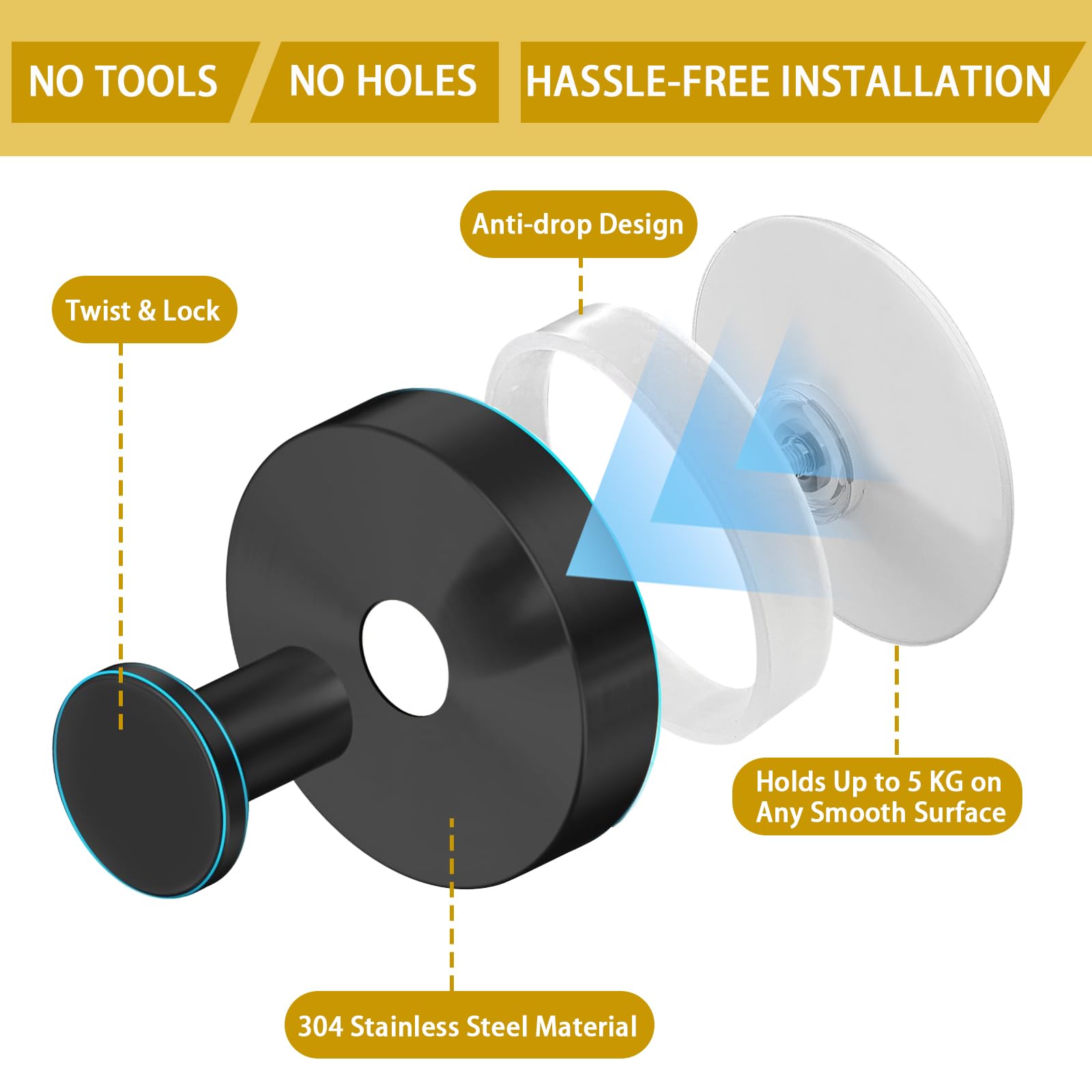 4 Ganci A Ventosa Forte 10KG - Porta Asciugamani Senza Foratura Per Bagno Doccia Cucina - Foto 4